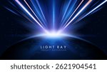 Abstract Blue light rays and glowing earth background, futuristic speed line, technology and space.
