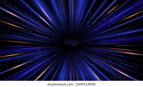 Abstract blue light rays with glowing beams effect, and shiny dots decorated on dark background. Vector illustration