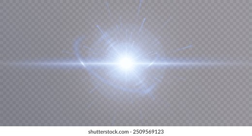 Abstract blue light rays PNG effect with glare and sparkles on transparent background. Vector 10 EPS	
