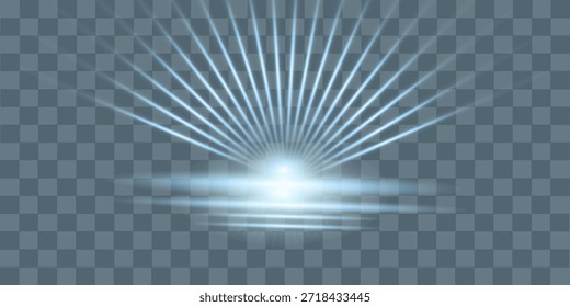 Abstract blue light rays PNG effect with glare and sparkles on dark background. Vector 10 EPS