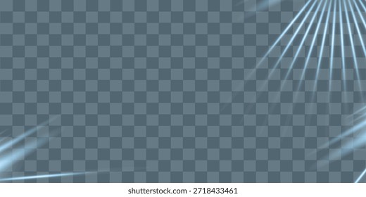 Abstract blue light rays PNG effect with glare and sparkles on dark background. Vector 10 EPS