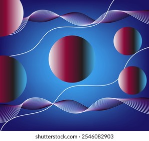 Abstractas luz azul y fondo de color rojo con ondas y círculos Vector de stock.
