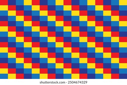 Abstract blue, light blue, red and yellow checkered seamless background