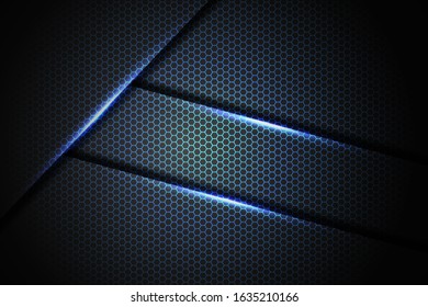 Abstract blue light slash triangle on black with hexagon mesh design modern luxury futuristic technology background vector illustration.