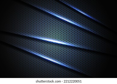 Resumen del triángulo de barra de luz azul sobre negro con diseño de malla hexagonal lujo moderno tecnología futurista ilustración vectorial de fondo.