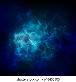 Abstract blue light and smoke on black background. Digital vector illustration wallpaper.