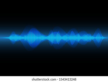 Abstract blue light sound wave on black design modern technology music background vector illustration.