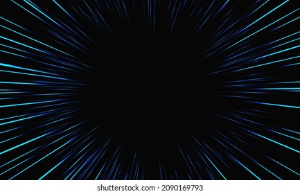 Abstract blue light speed zoom on black background technology vector illustration.