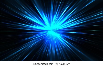 Abstract blue light speed zoom fast night background vector illustration.