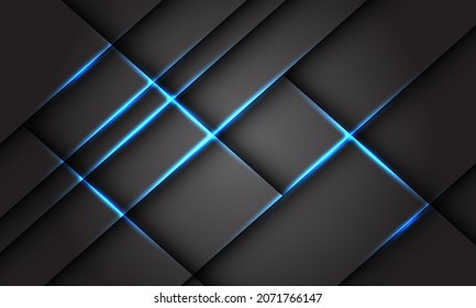 Abstract blue light square geometric black shadow on grey design modern futuristic technology background vector illustration.
