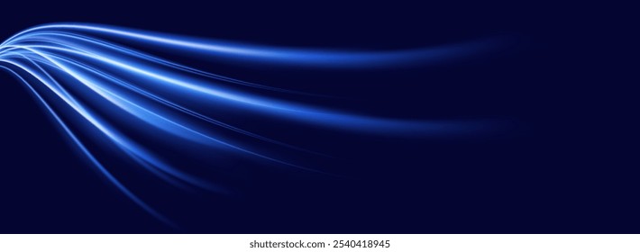 Abstract blue light trails motion gradient background, digital technology speed connect, cyber information, innovate future tech data, internet network connection light ray, Ai big data illustration