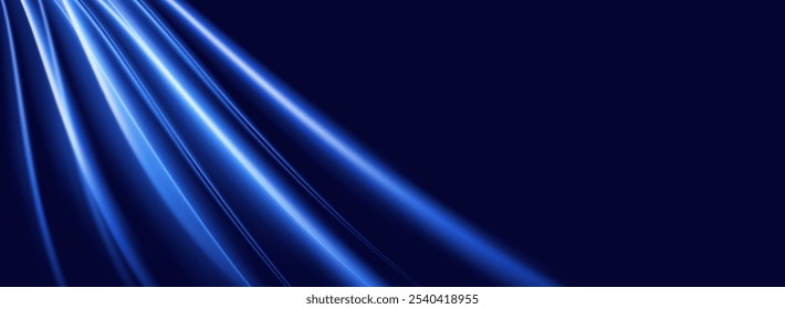 Abstract blue light trails motion gradient background, digital technology speed connect, cyber information, innovate future tech data, internet network connection light ray, Ai big data illustration