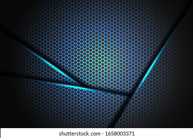 Abstract blue light triangle on black with hexagon mesh design modern luxury futuristic technology background vector illustration.
