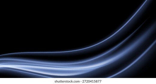 Abstractas onda de luz azul que fluye suavemente sobre un fondo oscuro, creando una composición visual elegante y moderna.