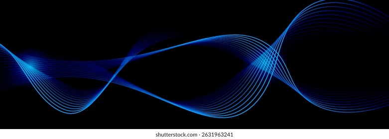 Abstract Blue Light Waves on a Black Background Creating a Futuristic Look