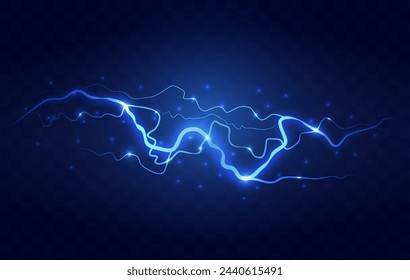 Abstract Blue Lightning on Black Background. Blitz Lightning Thunder Light Sparks Storm Flash Thunderstorm. Power Energy Charge Thunder Shock