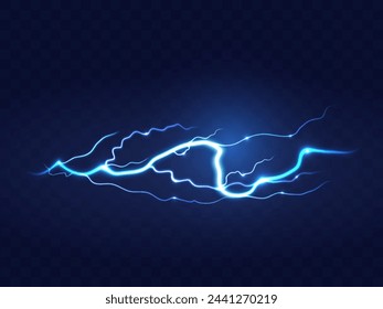 Abstract Blue Lightning on Black Background. Blitz Lightning Thunder Light Sparks Storm Flash Thunderstorm. Power Energy Charge Thunder Shock