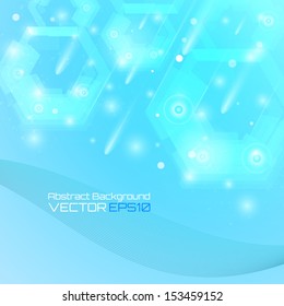 Abstract blue lights background with  stars and lights. Space for your text. Vector illustration