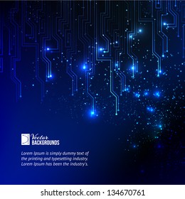 Abstract blue lights background. Vector illustration, contains transparencies, gradients and effects.