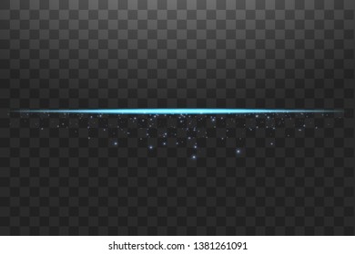 Abstract blue lights lines on transparent background vector illustration. A bright flash of light on the line