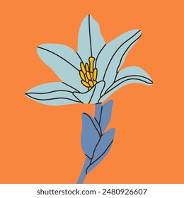  fleur Lily bleue Abstrait. Style tendance du dessin animé. Illustration vectorielle moderne dessinée à la main. Élément de design floral isolé. Logo, icône, template d'impression