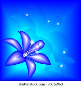 Abstract blue lily on a bright background, vector illustration, eps10