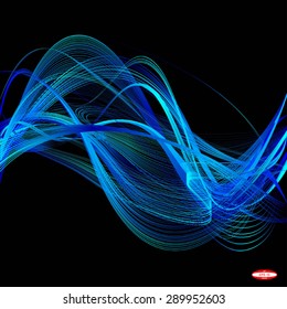 abstract blue line with aqua wave with cyan band isolated on black background. vector illustration