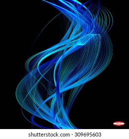 abstract blue line with aqua wave with cyan band isolated on black background. vector illustration