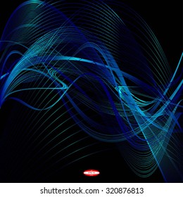 abstract blue line with aqua wave with cyan band isolated on black background. vector illustration