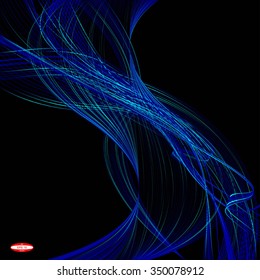 abstract blue line with aqua wave with cyan band isolated on black background. vector illustration