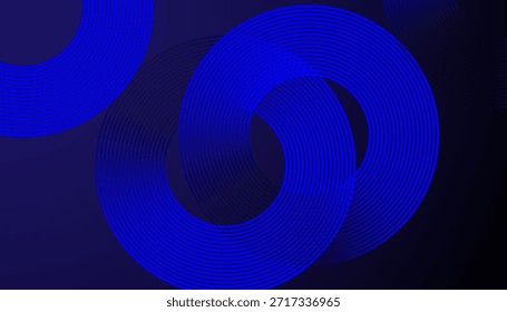 Fondo de arte de línea azul Abstractas con diseño moderno de onda circular. Patrón futurista de línea de resplandor verde azulado sobre fondo mínimo oscuro.