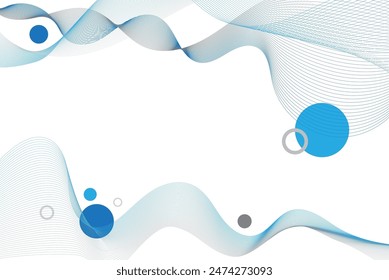 Línea azul abstracta con círculos sobre fondo blanco 