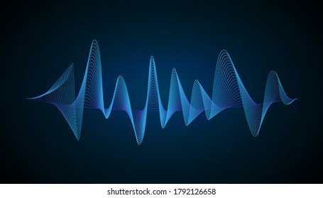 abstract blue line curve background. radio waveform backdrop. Digital line wave. Concept of technology wallpaper. Modern vector graphic design.