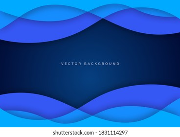 Abstract blue line curve water wave overlapping layer on dark blue background. Vector illustration