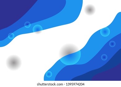 abstract blue line curve wave background and circle bokeh air bubble on white color paper