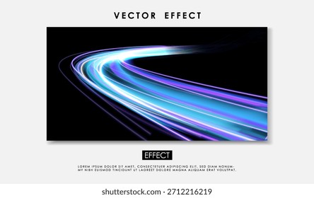Efeito de linha azul abstrata. Fundo preto com luzes curvas brilhantes. Energia e velocidade, mágica. Vórtice energético. Ilustração vetorial realista isolada sobre fundo branco