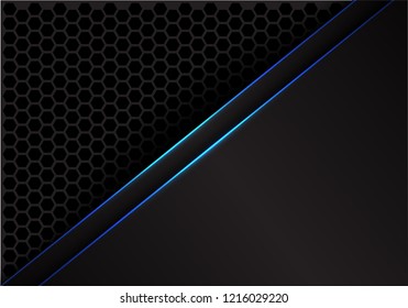 Abstract Blue Line Grey Hexagon Mesh Pattern With Blank Space Design Modern Futuristic Background Vector Illustration.