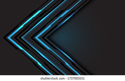 Abstract blue line light cyber arrow direction on dark grey with blank space design modern futuristic technology background vector illustration.