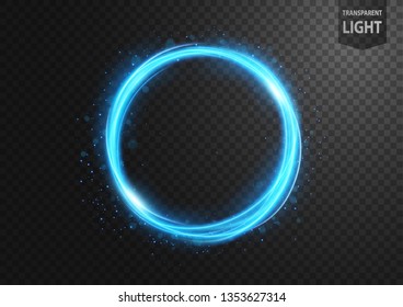 Abstract blue line of light with blue sparks, on a transparent background, isolated and easy to edit