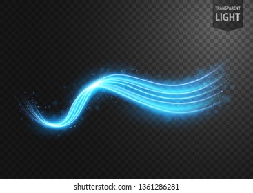 Abstract blue line of light with blue sparks, on a transparent background, isolated and easy to edit