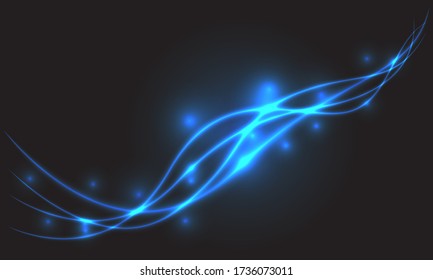 Abstract blue line light wave on black luxury background technology futuristic vector illustration.