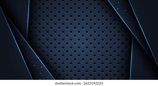 abstract blue line overlap on glitters dots luxury with dark circle mesh modern background.