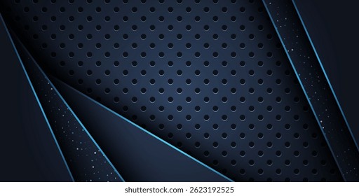 abstract blue line overlap on glitters dots luxury with dark circle mesh modern background.