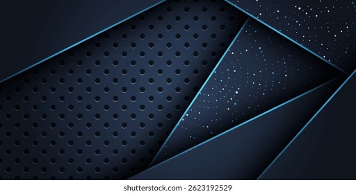 abstract blue line overlap on glitters dots luxury with dark circle mesh modern background.