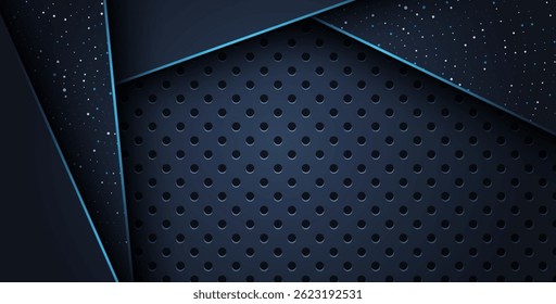 abstract blue line overlap on glitters dots luxury with dark circle mesh modern background.
