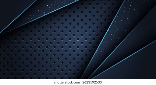 abstract blue line overlap on glitters dots luxury with dark circle mesh modern background.