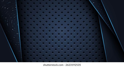 abstract blue line overlap on glitters dots luxury with dark circle mesh modern background.