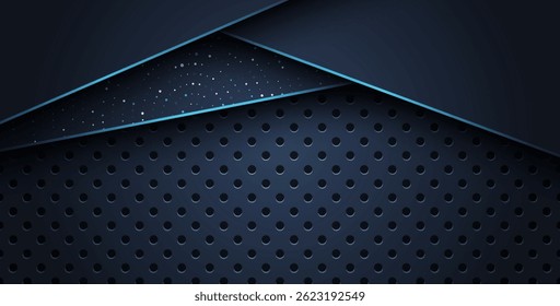 abstract blue line overlap on glitters dots luxury with dark circle mesh modern background.