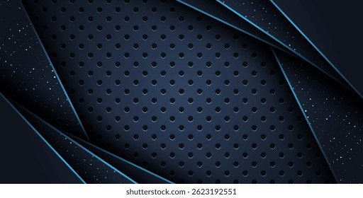 abstract blue line overlap on glitters dots luxury with dark circle mesh modern background.