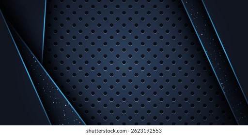 abstract blue line overlap on glitters dots luxury with dark circle mesh modern background.
